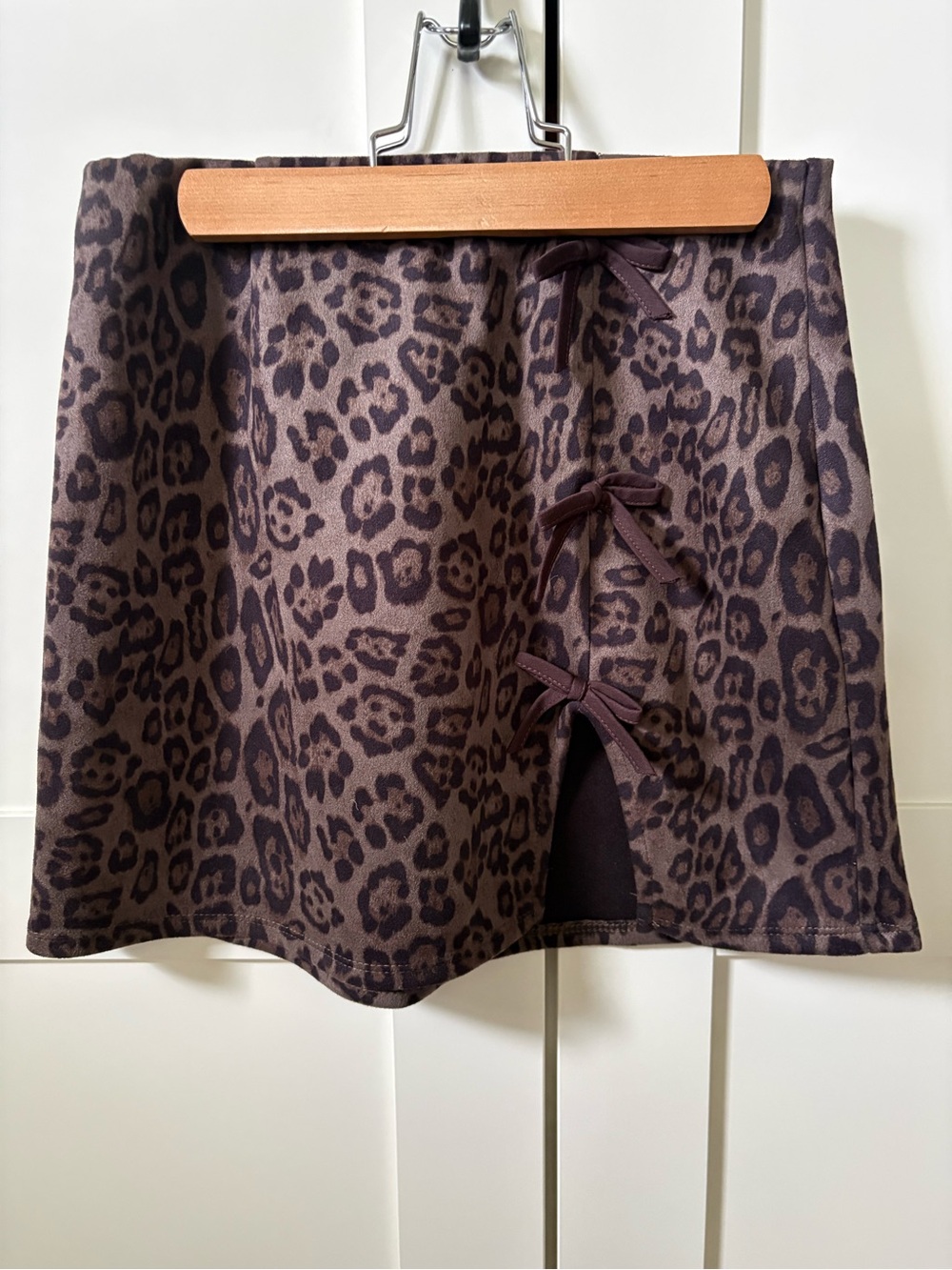Leopard Print Mini Skirt with Side Bow Details - Brown